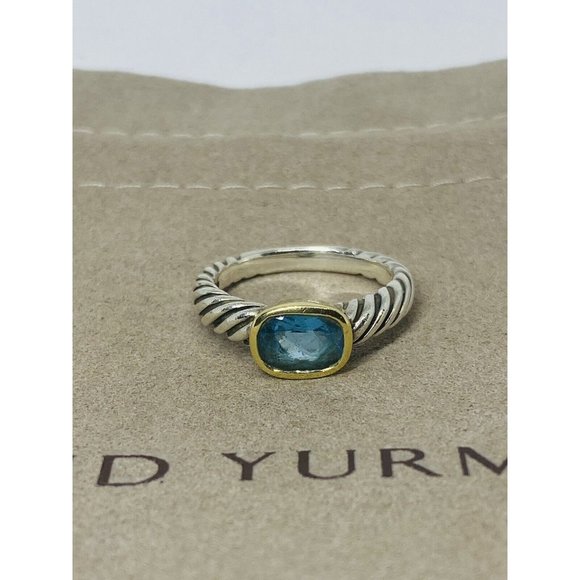 David Yurman BLUE TOPAZ Noblesse Ring, 925 Sterling Silver, 18K 750 Gold, 6.75 - Picture 7 of 12